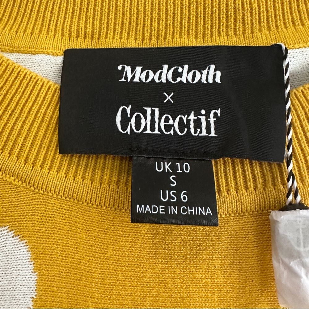 ModCloth Mustard Yellow Polka Dot Short Sleeve Sweater - Picture 6 of 12